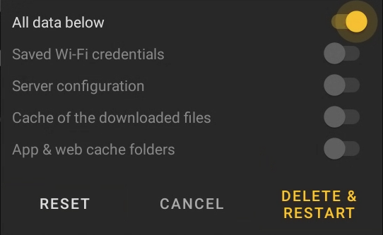 Finestra di dialogo — Elimina impostazioni