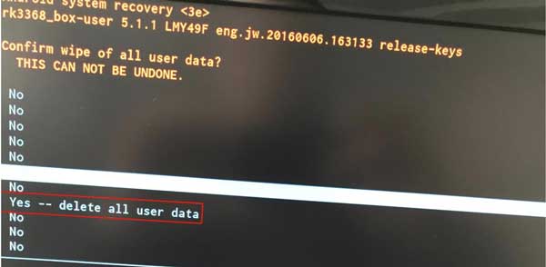 Conferma — Yes -- delete all user data