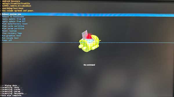 Selezionare Reboot system now