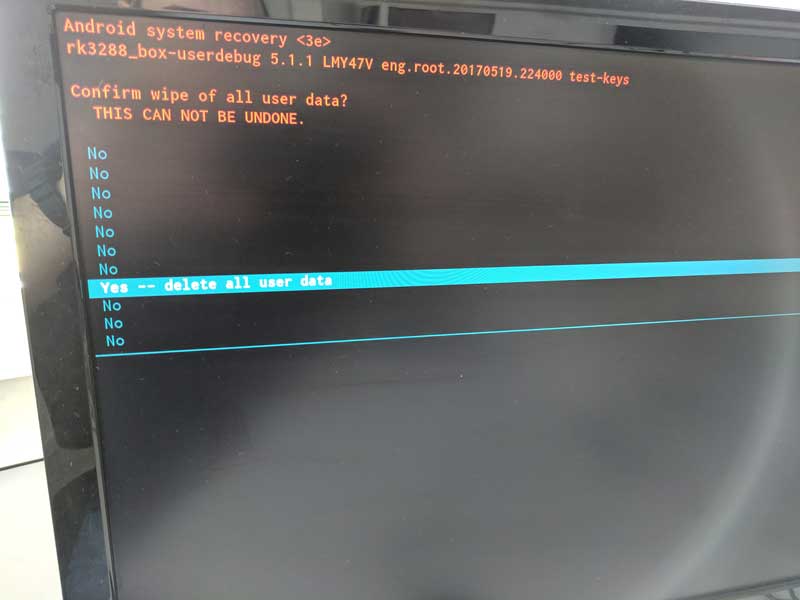Confirmación — Yes -- delete all user data